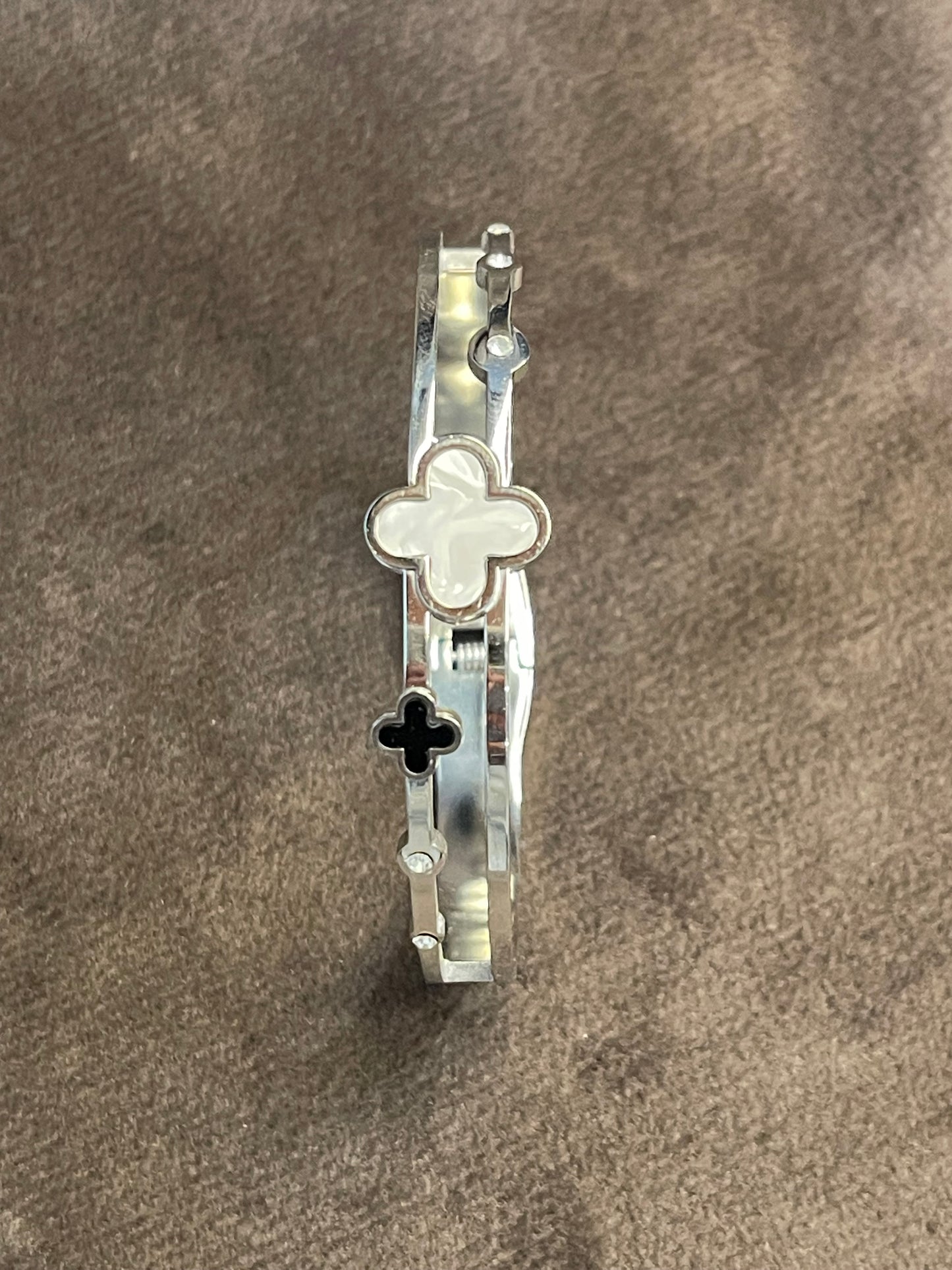 Silver Bangle with Clover Motifs