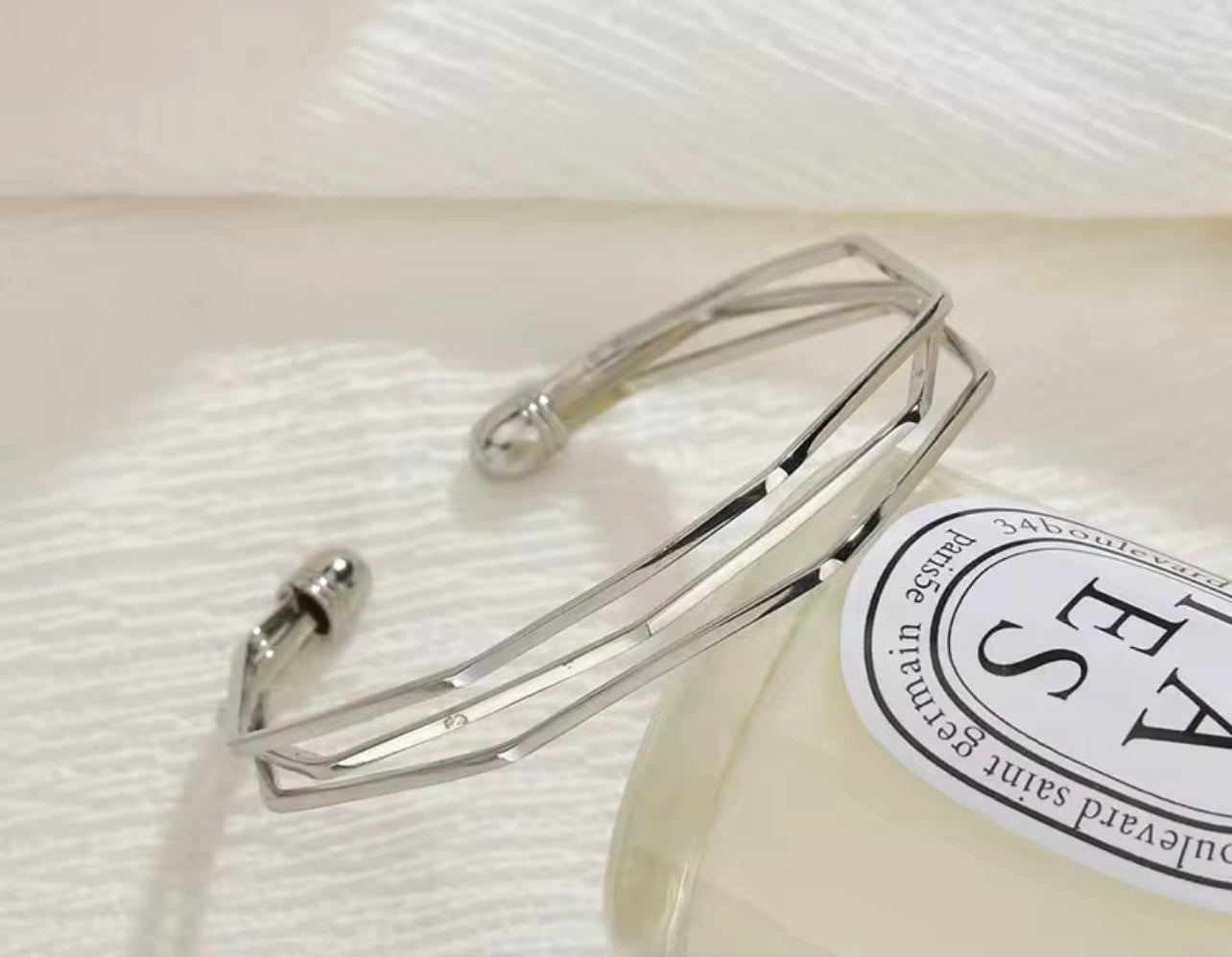 Simple style silver Three layer opening Bangle bracelet