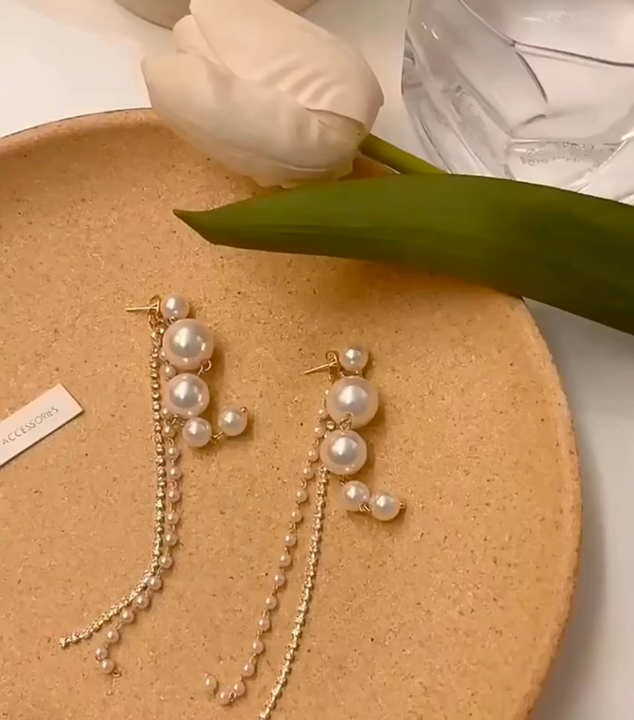 Glamorous Long Pearl & Crystal Tassel Earrings