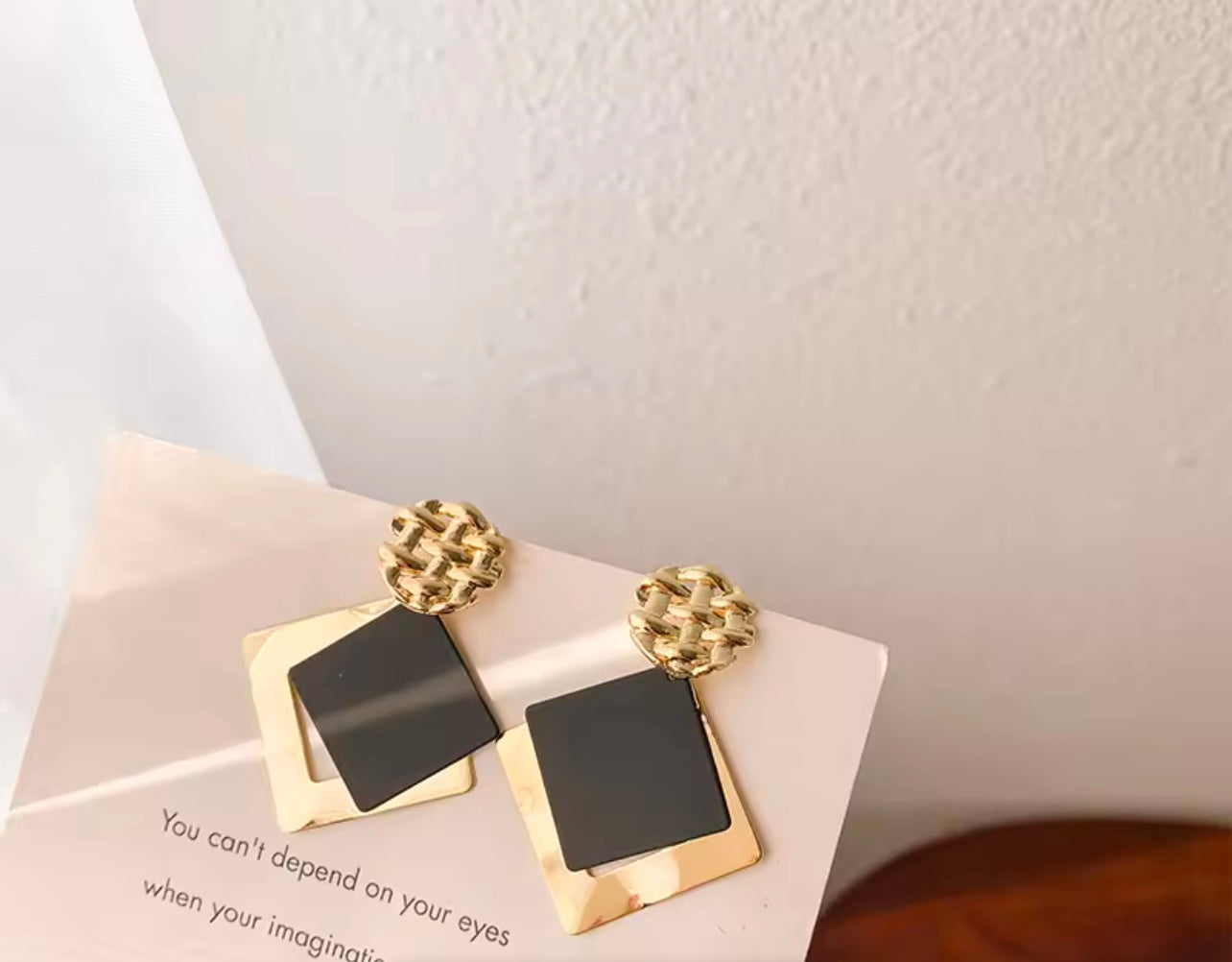 Gold and black geometric square dangle Earrings