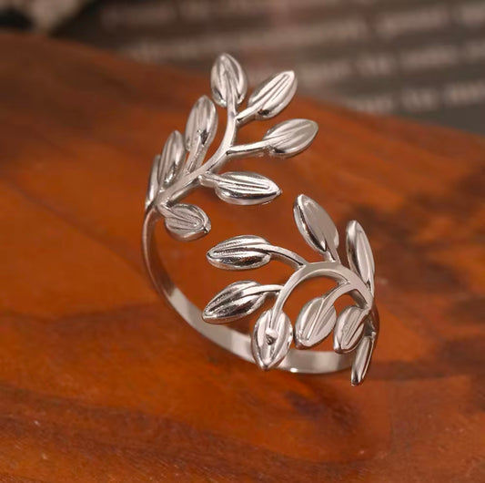 Gold and silver stainless steel Leaf Ring for women jewellery