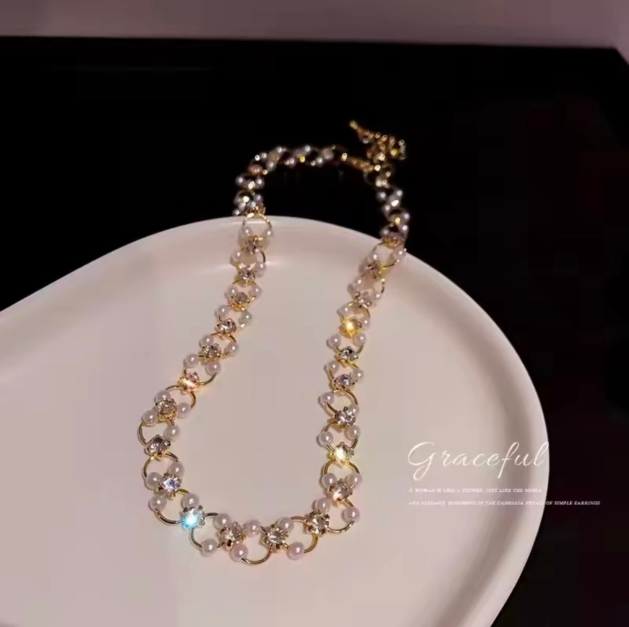 Rhinestone Pearl Necklace