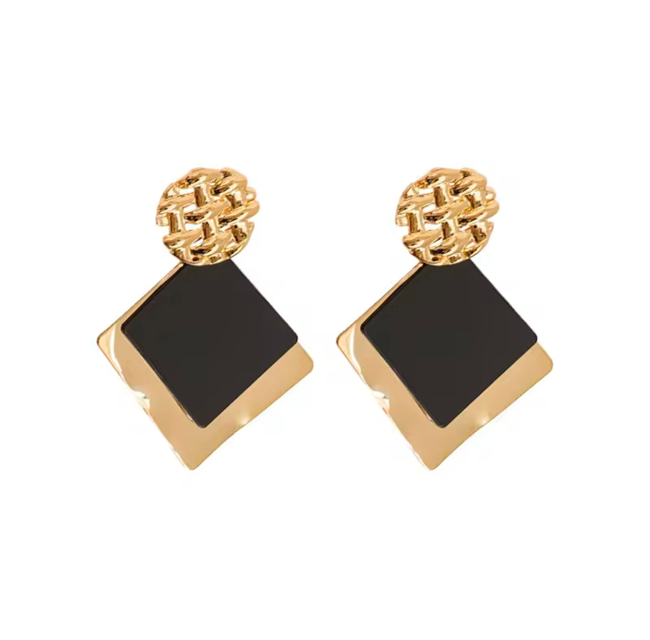 Gold and black geometric square dangle Earrings