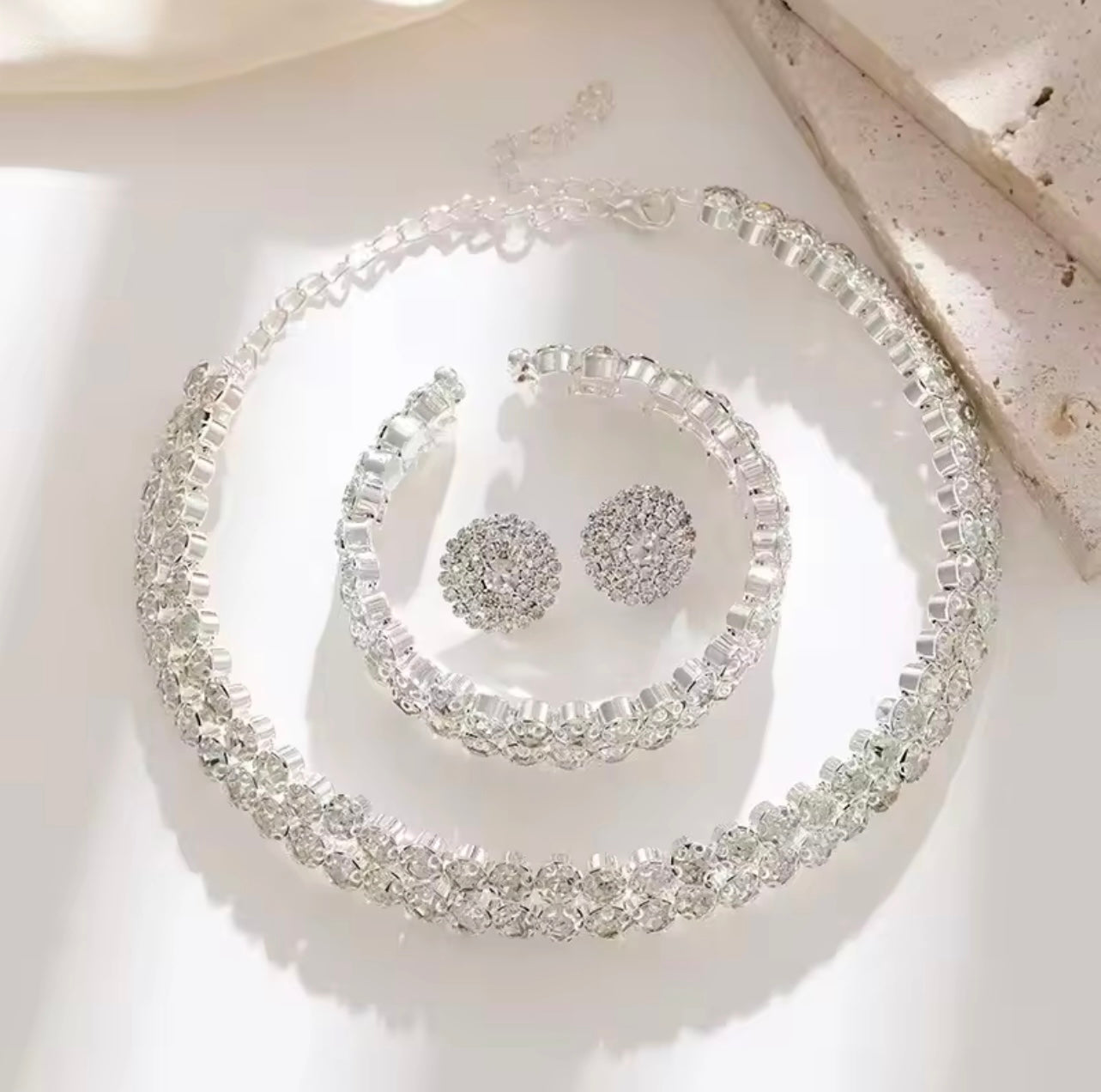 Double row collar flower necklace earrings bracelet set