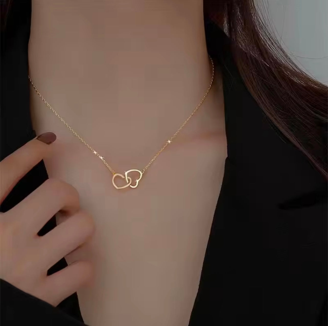 Heart-shaped stainless steel necklace double heart