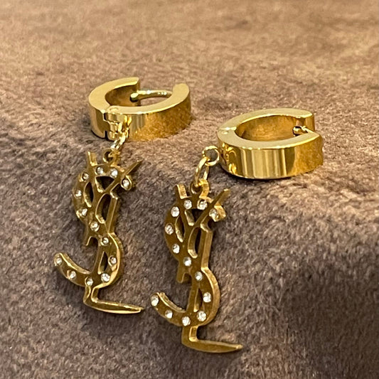 YSL Gold Earings with Rhinestones
