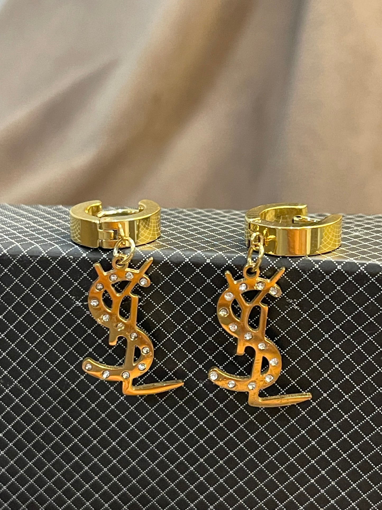 YSL Gold Earings with Rhinestones