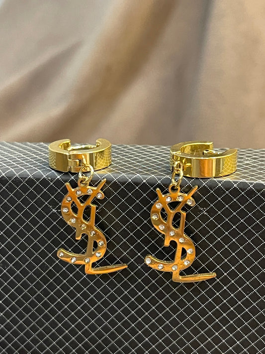YSL Gold Earings with Rhinestones