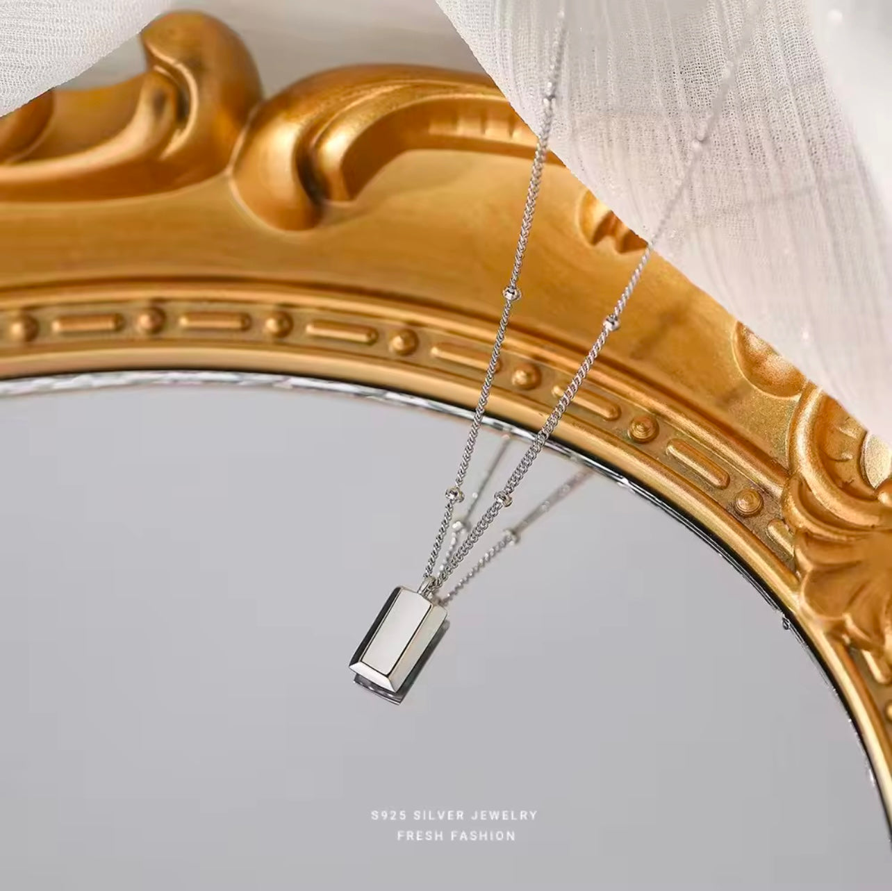 Titanium steel small gold and silver bar square Necklace