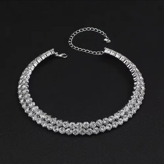 Double row collar flower necklace earrings bracelet set