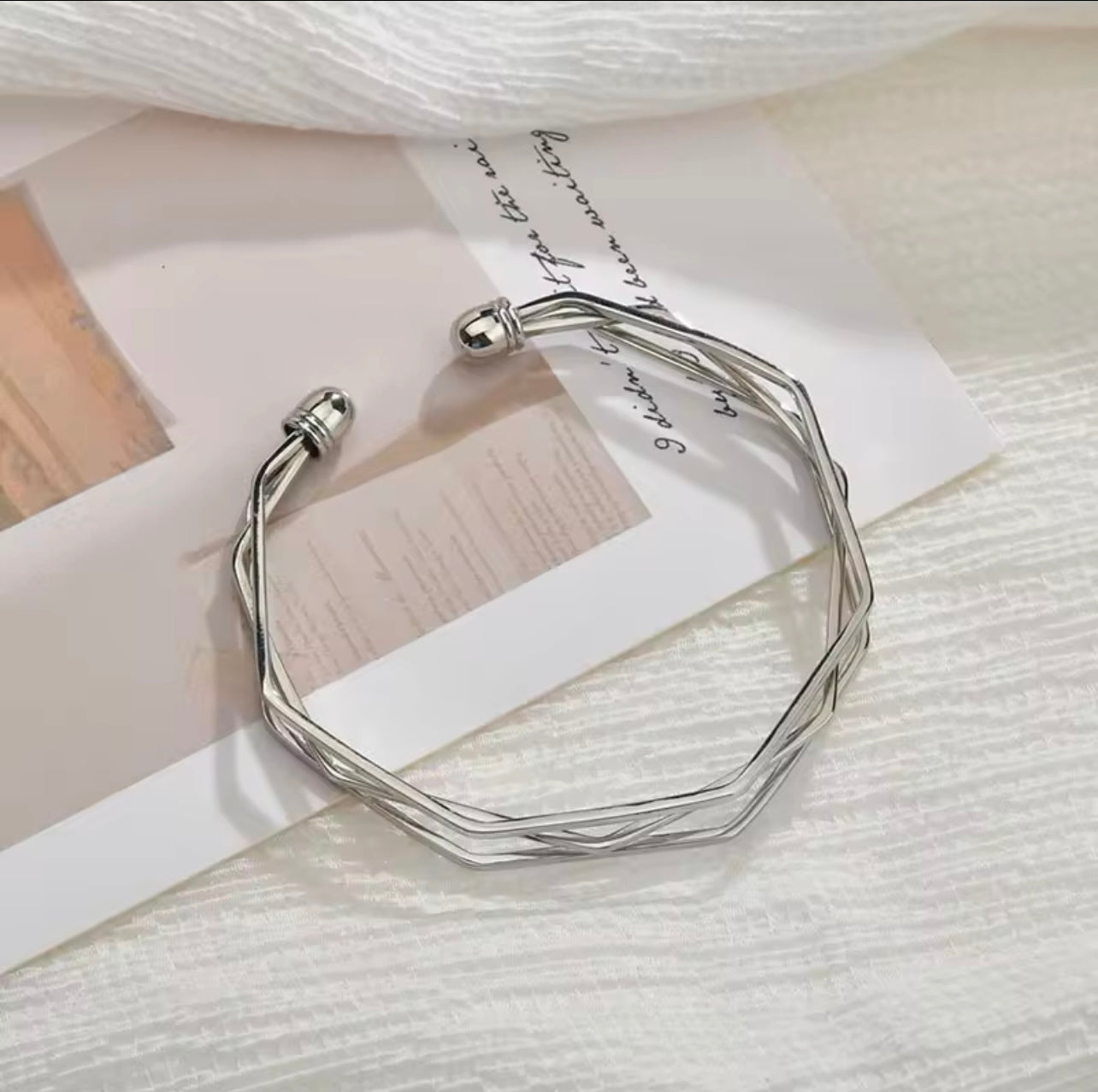 Simple style silver Three layer opening Bangle bracelet