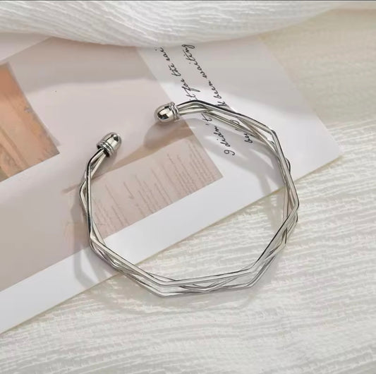 Simple style silver Three layer opening Bangle bracelet