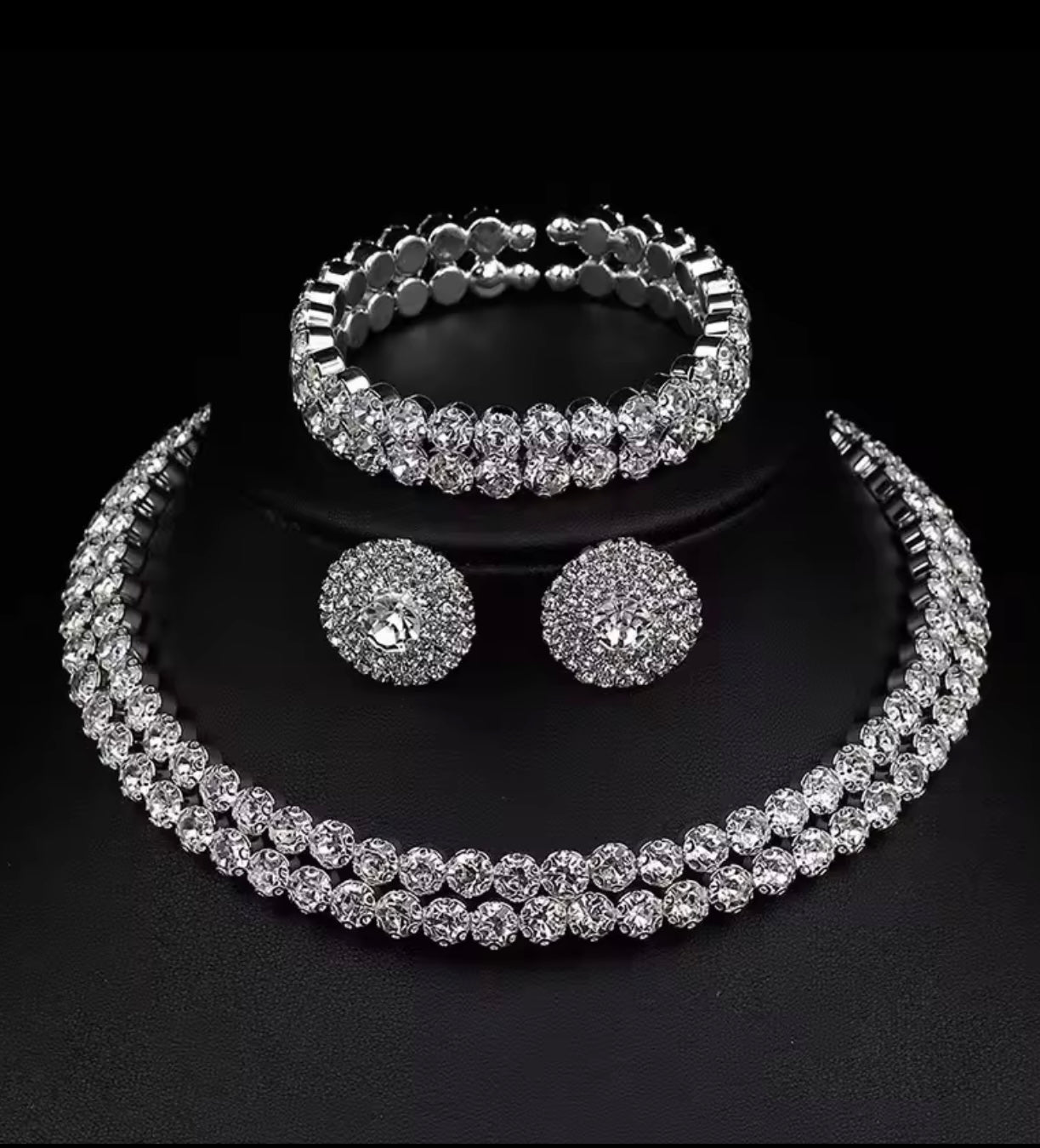 Double row collar flower necklace earrings bracelet set