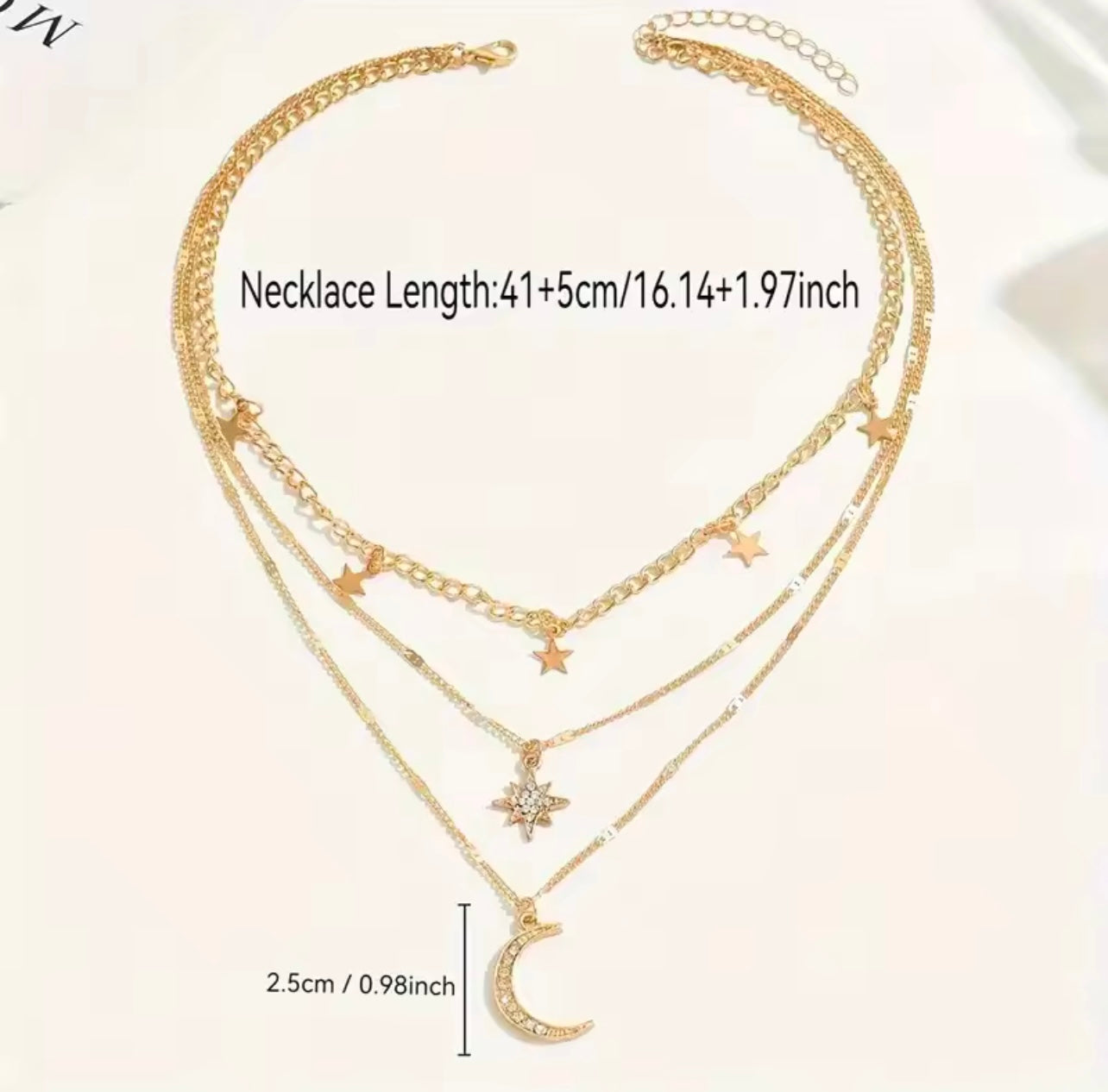 Diamond-studded pentagram crescent pendant necklace