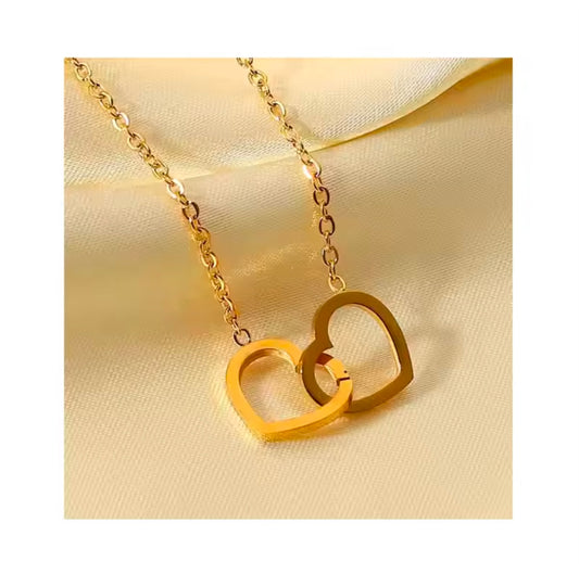 Heart-shaped stainless steel necklace double heart