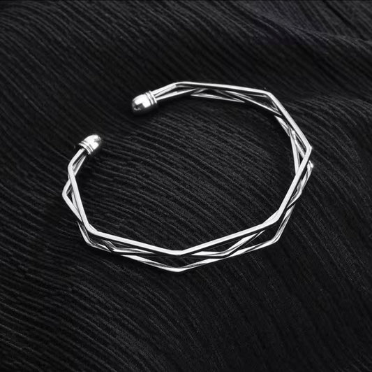 Simple style silver Three layer opening Bangle bracelet