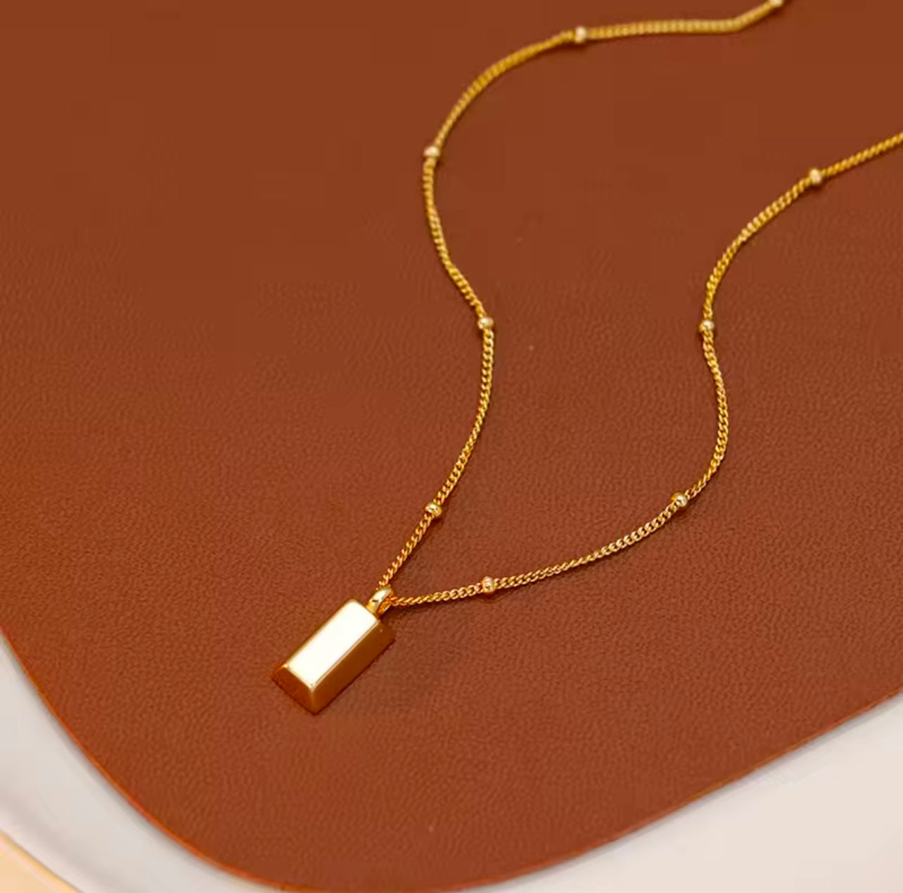 Titanium steel small gold and silver bar square Necklace