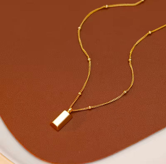 Titanium steel small gold and silver bar square Necklace