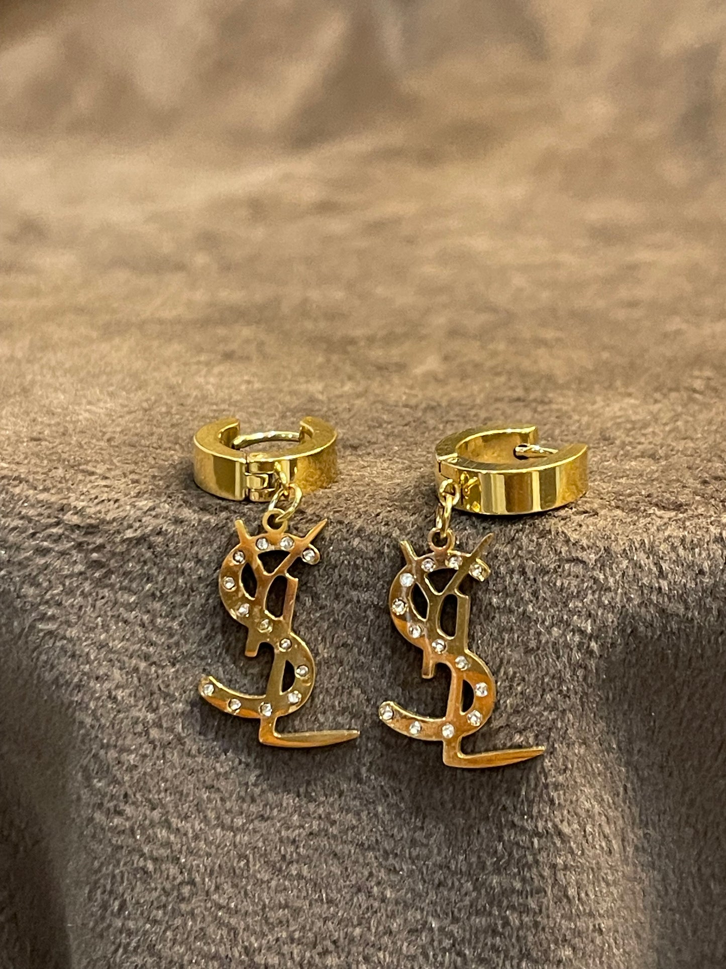 YSL Gold Earings with Rhinestones