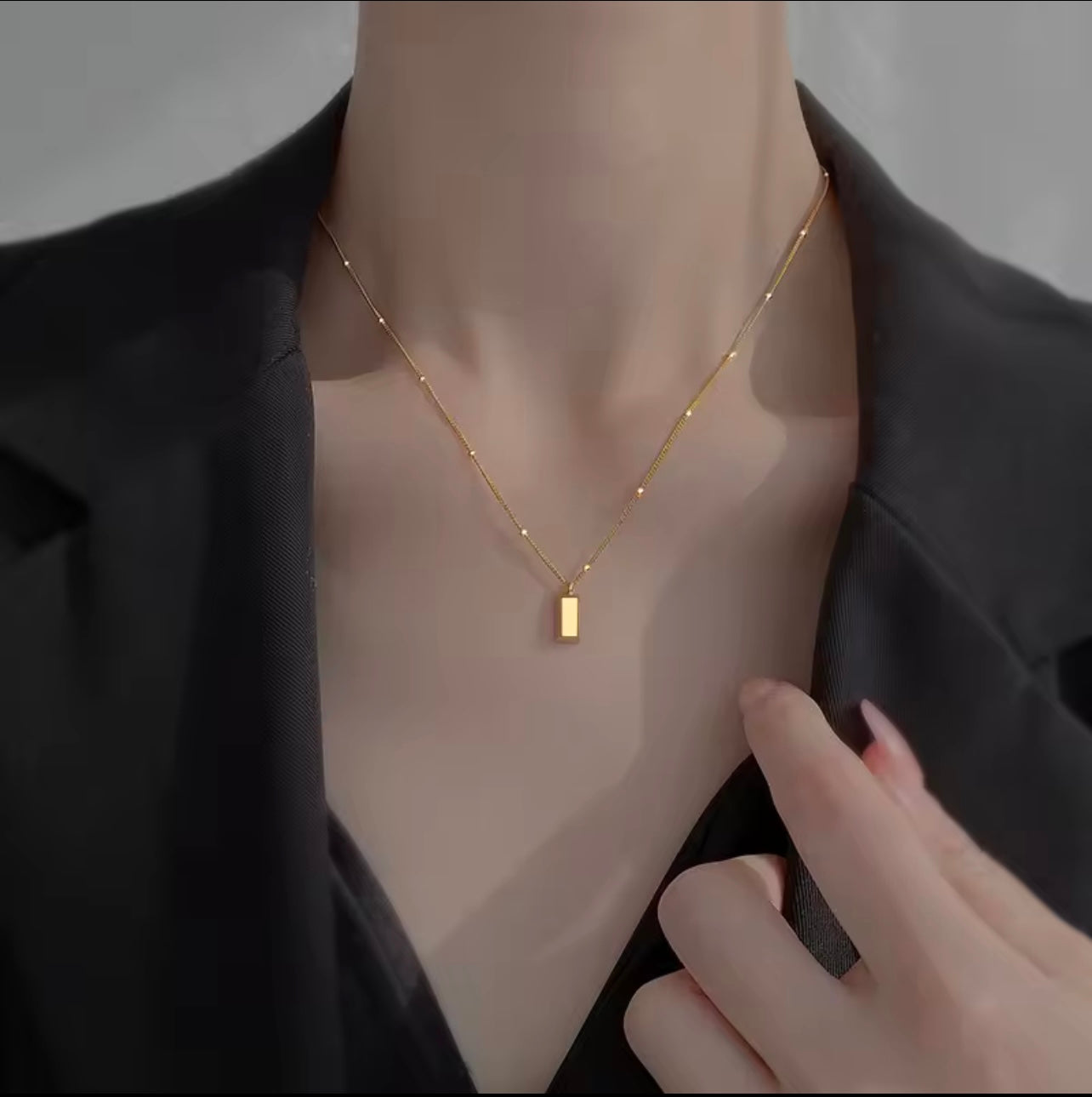 Titanium steel small gold and silver bar square Necklace