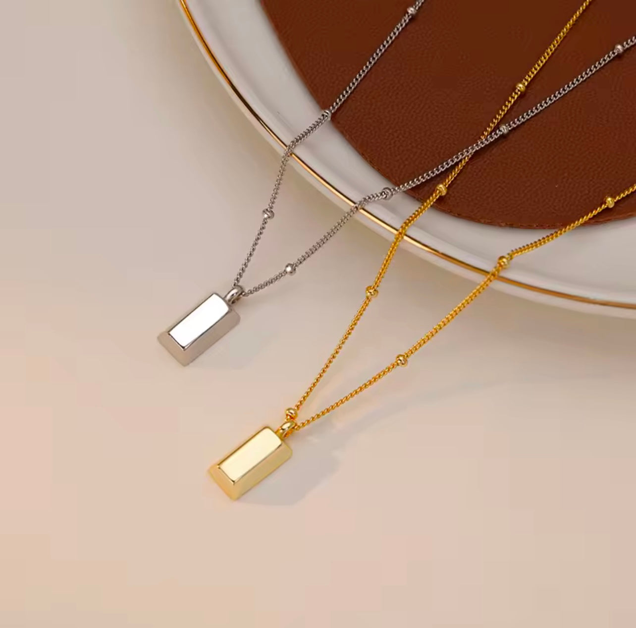 Titanium steel small gold and silver bar square Necklace