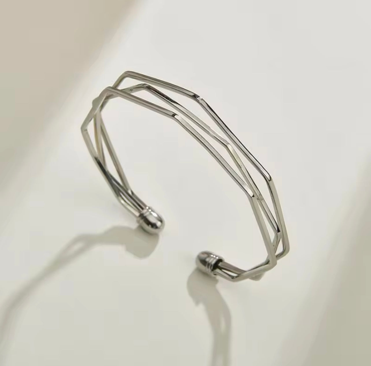 Simple style silver Three layer opening Bangle bracelet