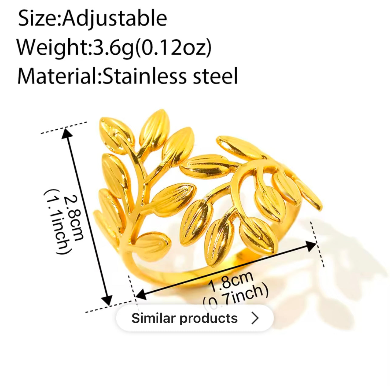 Gold and silver stainless steel Leaf Ring for women jewellery