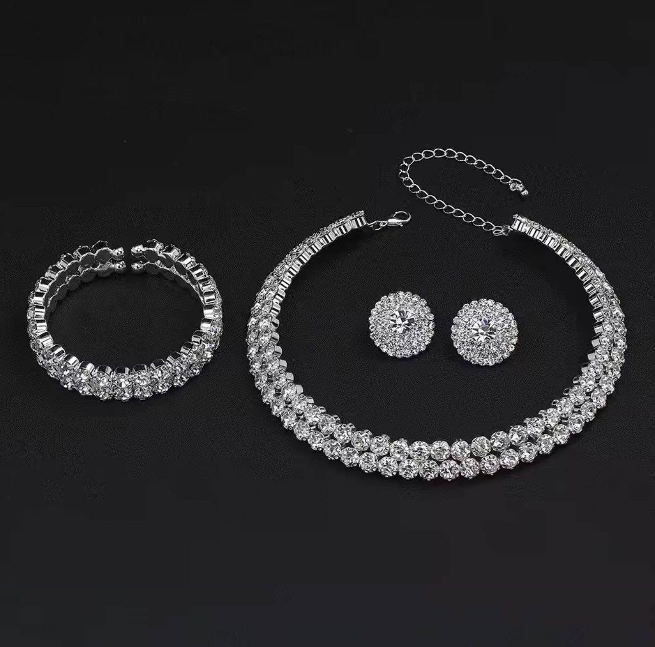 Double row collar flower necklace earrings bracelet set