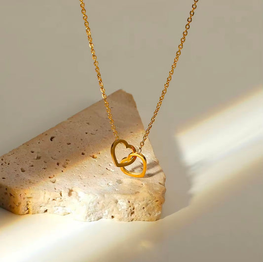 Heart-shaped stainless steel necklace double heart