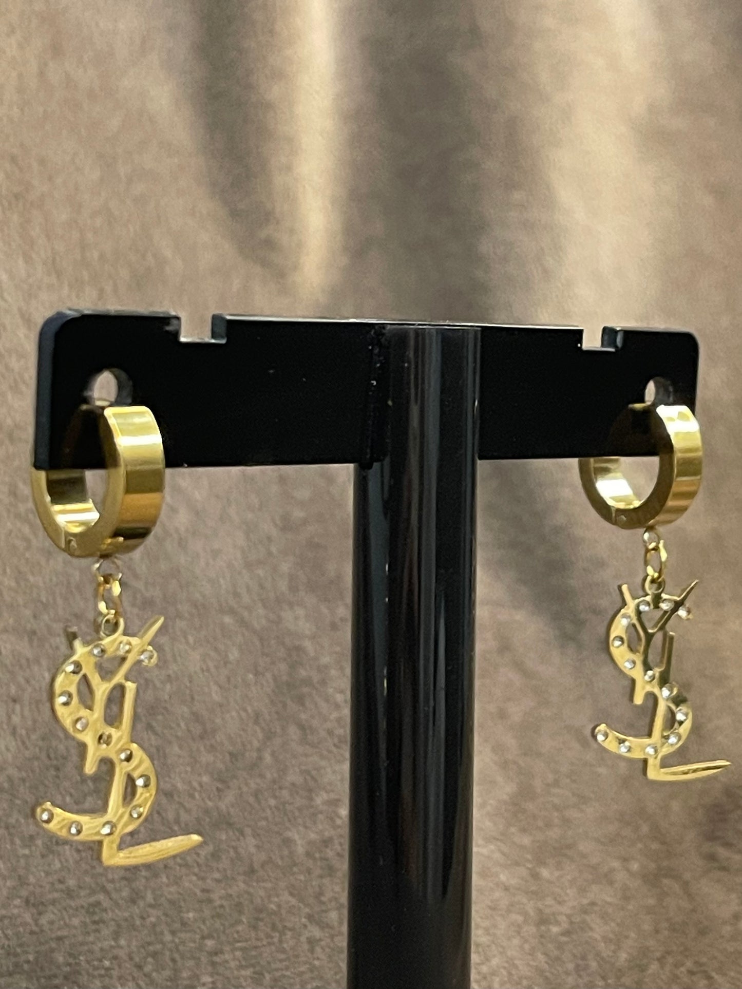 YSL Gold Earings with Rhinestones