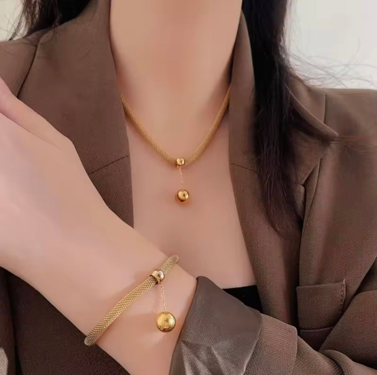 Ball pendant necklace bracelet drop earrings