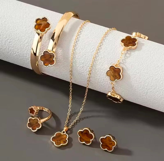 Flower Clover Colorful Set Bracelet Bangle Ring Earring Necklace