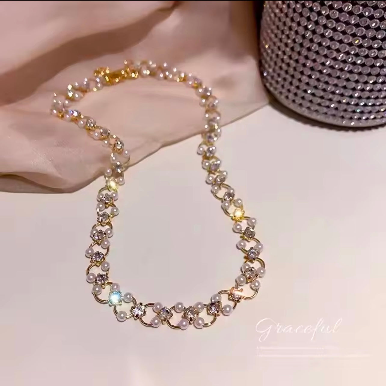 Rhinestone Pearl Necklace