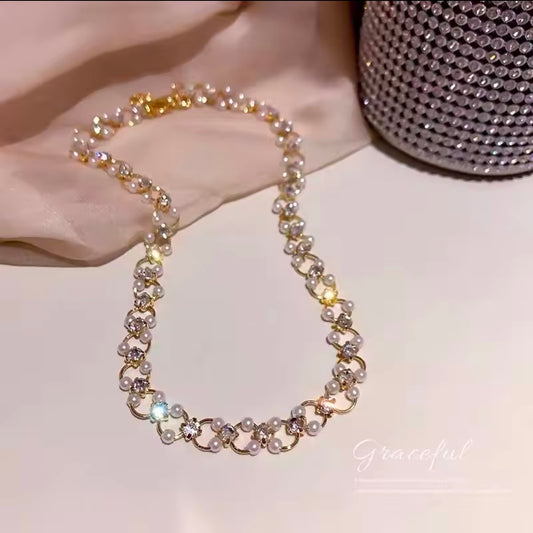 Rhinestone Pearl Necklace