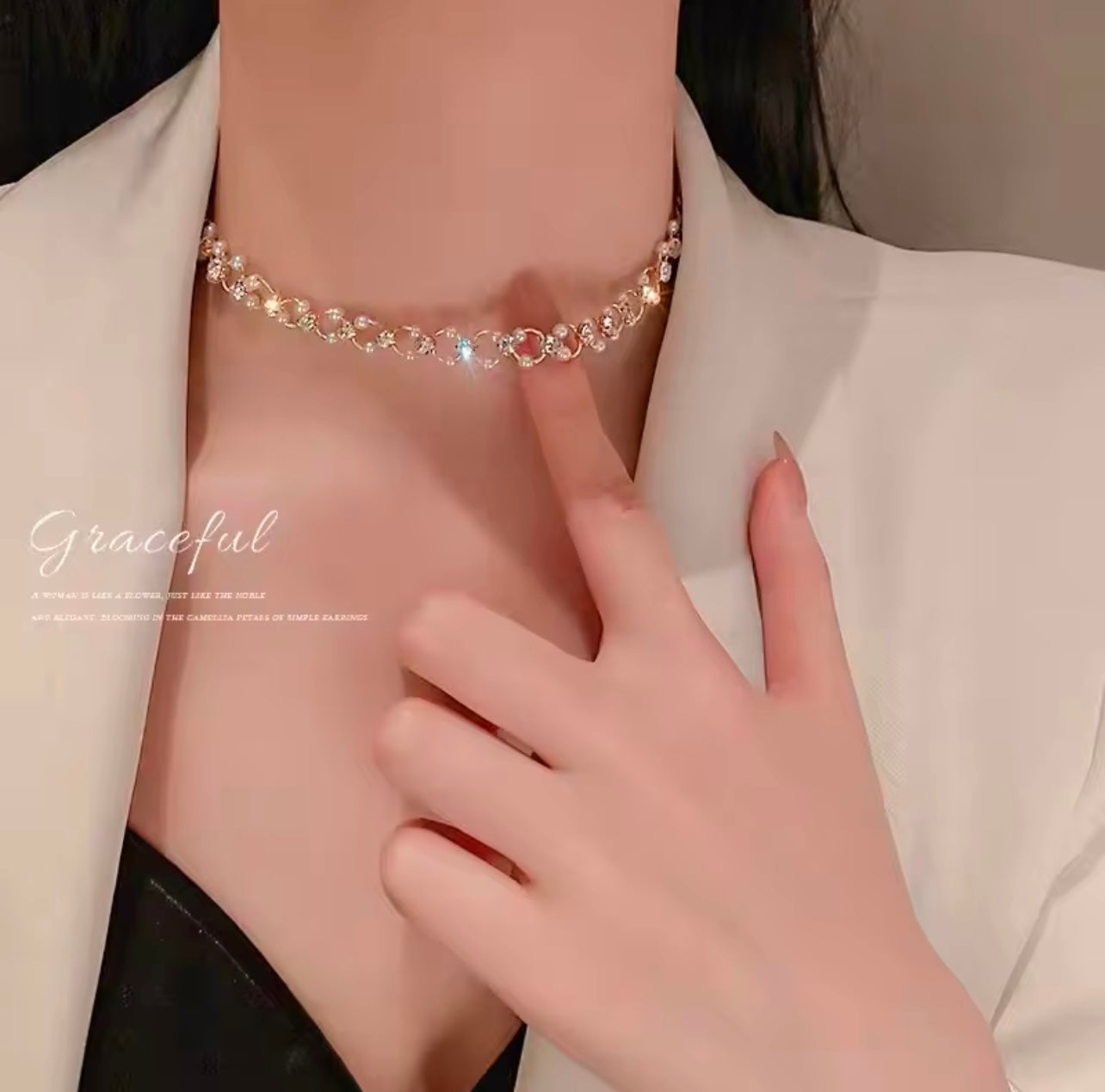 Rhinestone Pearl Necklace