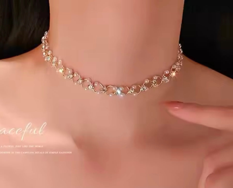 Rhinestone Pearl Necklace