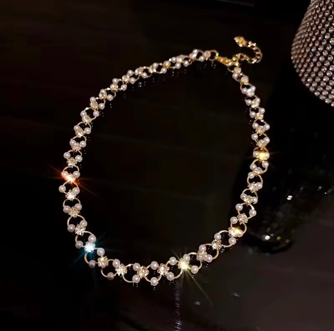 Rhinestone Pearl Necklace